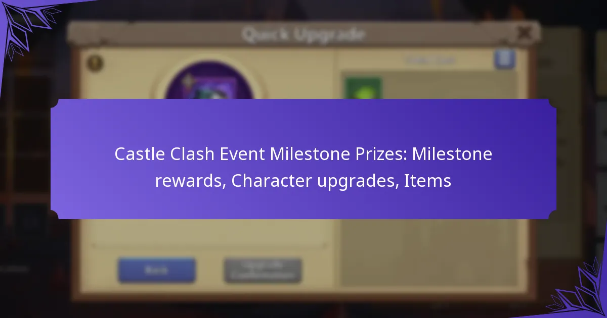 Castle Clash Event Milestone Prizes: Milestone rewards, Character upgrades, Items